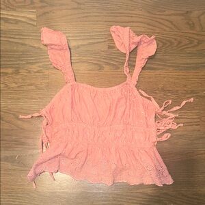 Forever 21 Coral Eyelet Ruffle Top